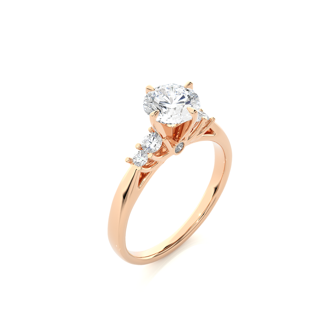 1 Ct Round Cut Moissanite Five Stone Engagement Ring In Rose Gold