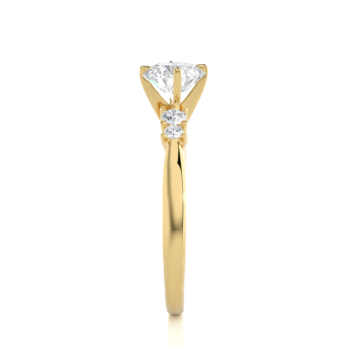 1 ct round cut moissanite five stone engagement ring in yellow gold