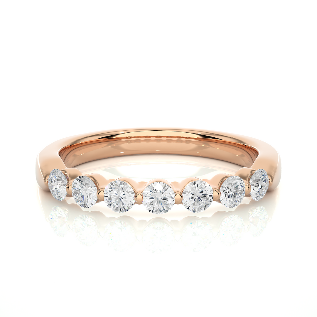 2.70 Mm 7 Stone Round Moissanite Ring In Yellow Gold
