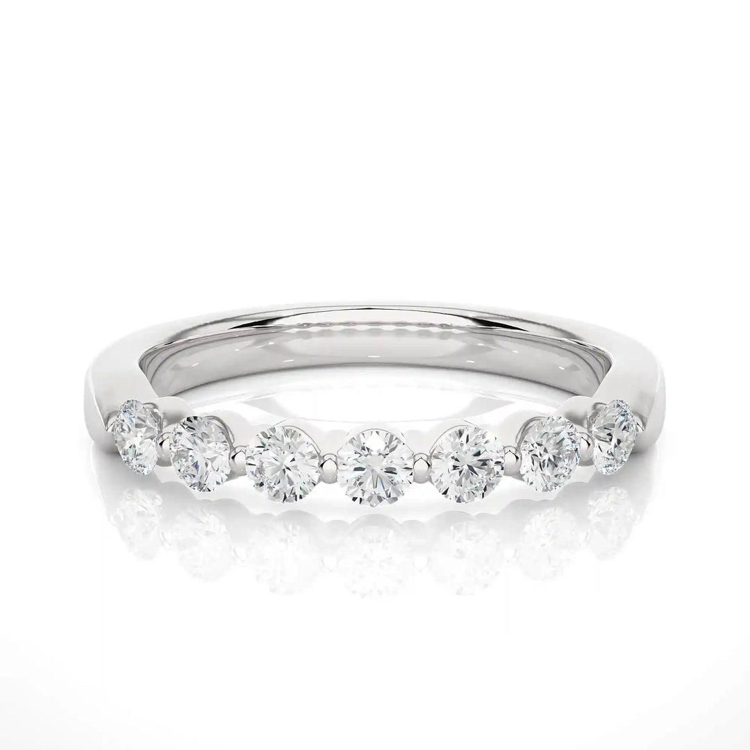 2.70 Mm 7 Stone Round Moissanite Ring In White Gold