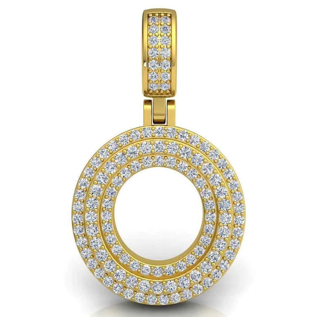 3 Carat Round Shaped Moissanite Letter "O" Pendant in Yelllow Gold