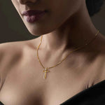 Load image into Gallery viewer, 1 Ct Round Shape Moissanite Cross Pendant in Yellow Gold For Women
