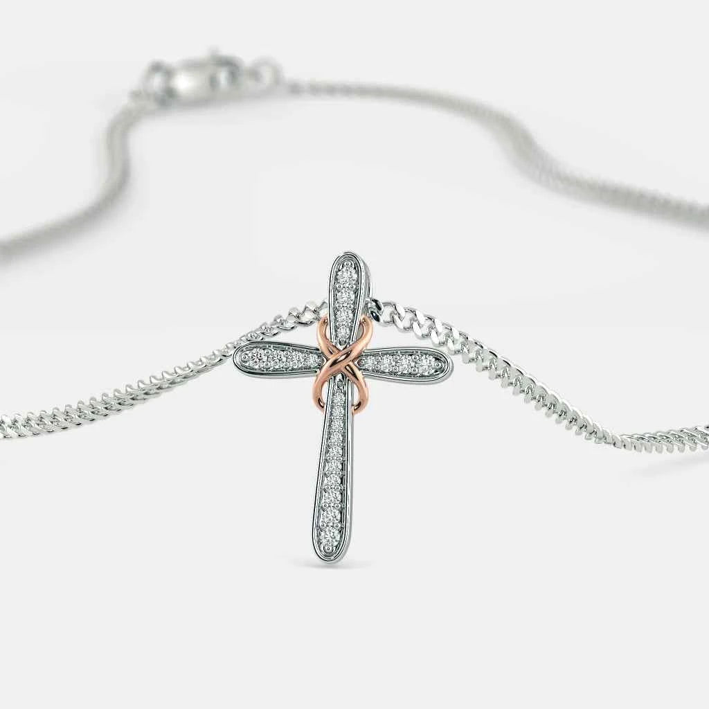 2 ct round cut moissanite cross pendant in white gold
