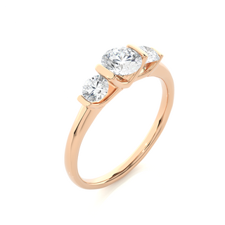 2ct Bar Setting Three Stone Moissanite Engagement Ring in Rose Gold