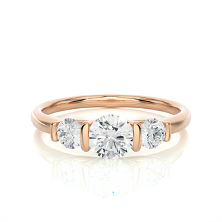 2ct Bar Setting Three Stone Moissanite Engagement Ring in Rose Gold