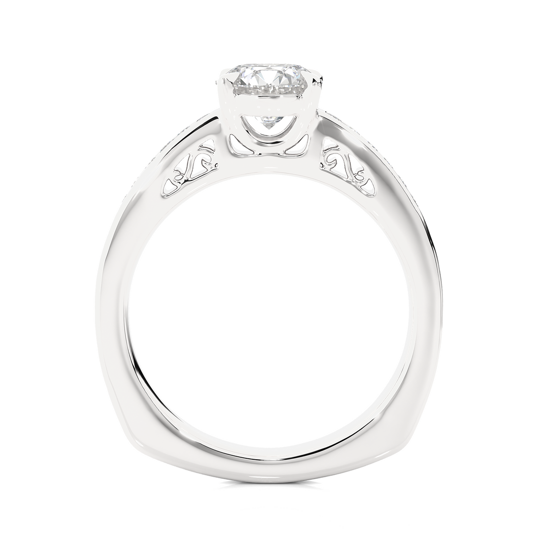 1.40 Ct Round Moissanite Basket Set Filigree Ring In White Gold