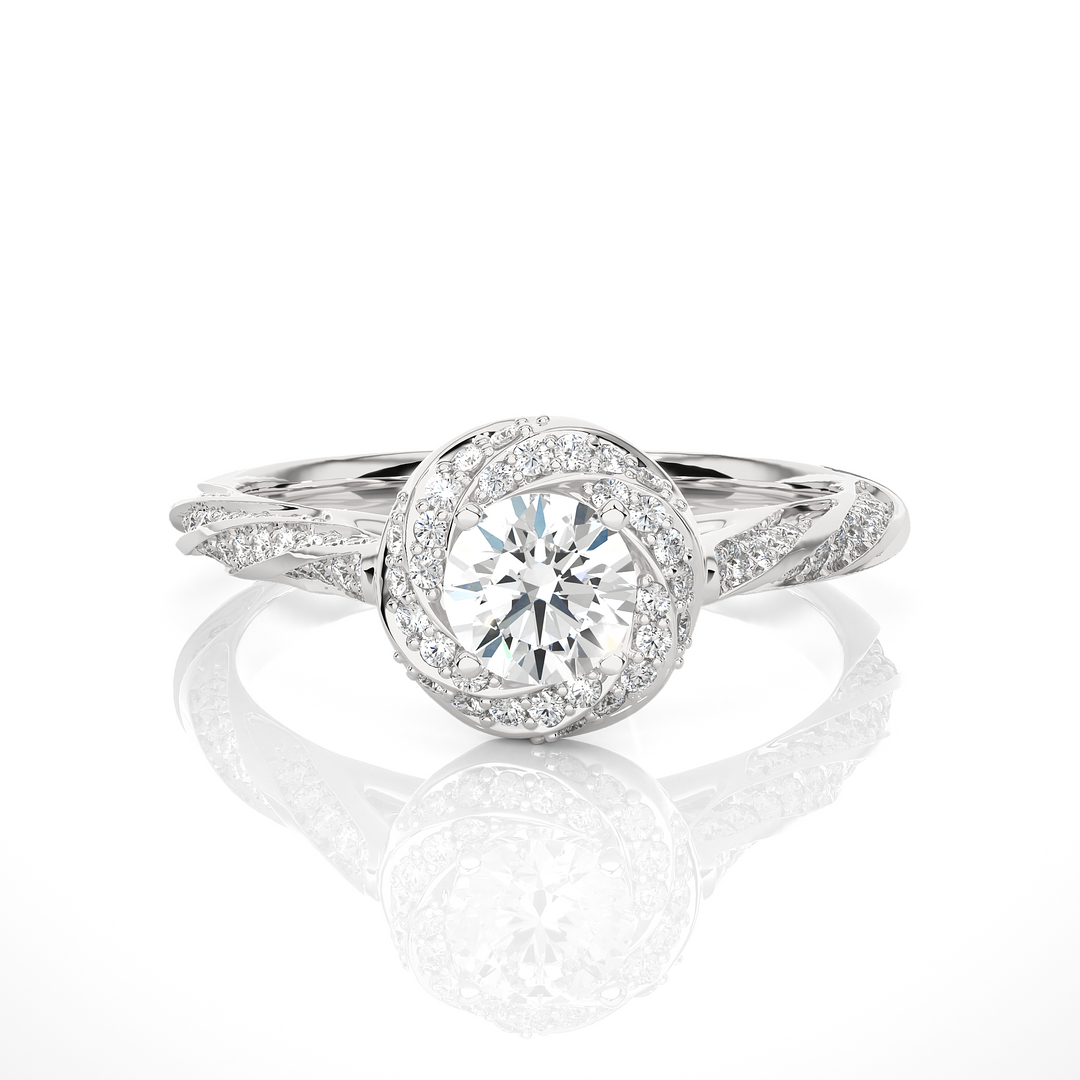 1.50 Carat Round Moissanite Fancy Halo Engagement Ring In Yellow Gold