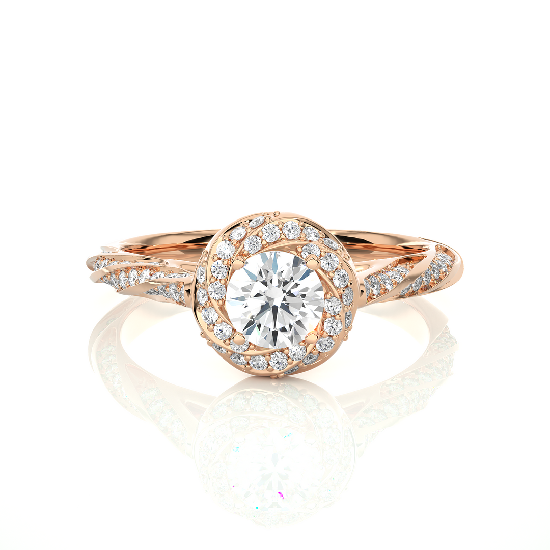 1.50 Carat Round Moissanite Fancy Halo Engagement Ring In Yellow Gold