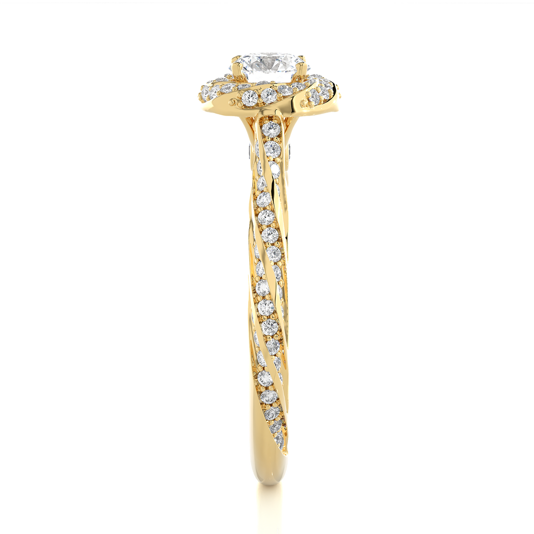 1.50 Carat Round Moissanite Fancy Halo Engagement Ring In Yellow Gold