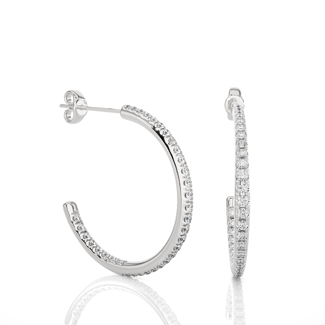 C-Hoop Push Back Moissanite Earrings white gold