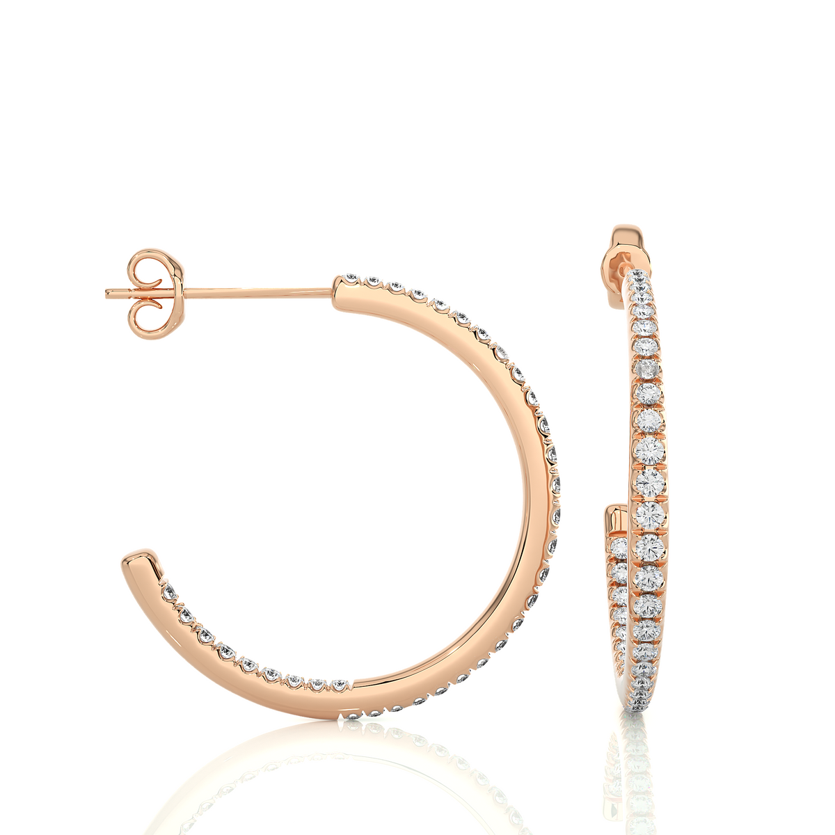 C hoop push back moissanite earrings rose gold