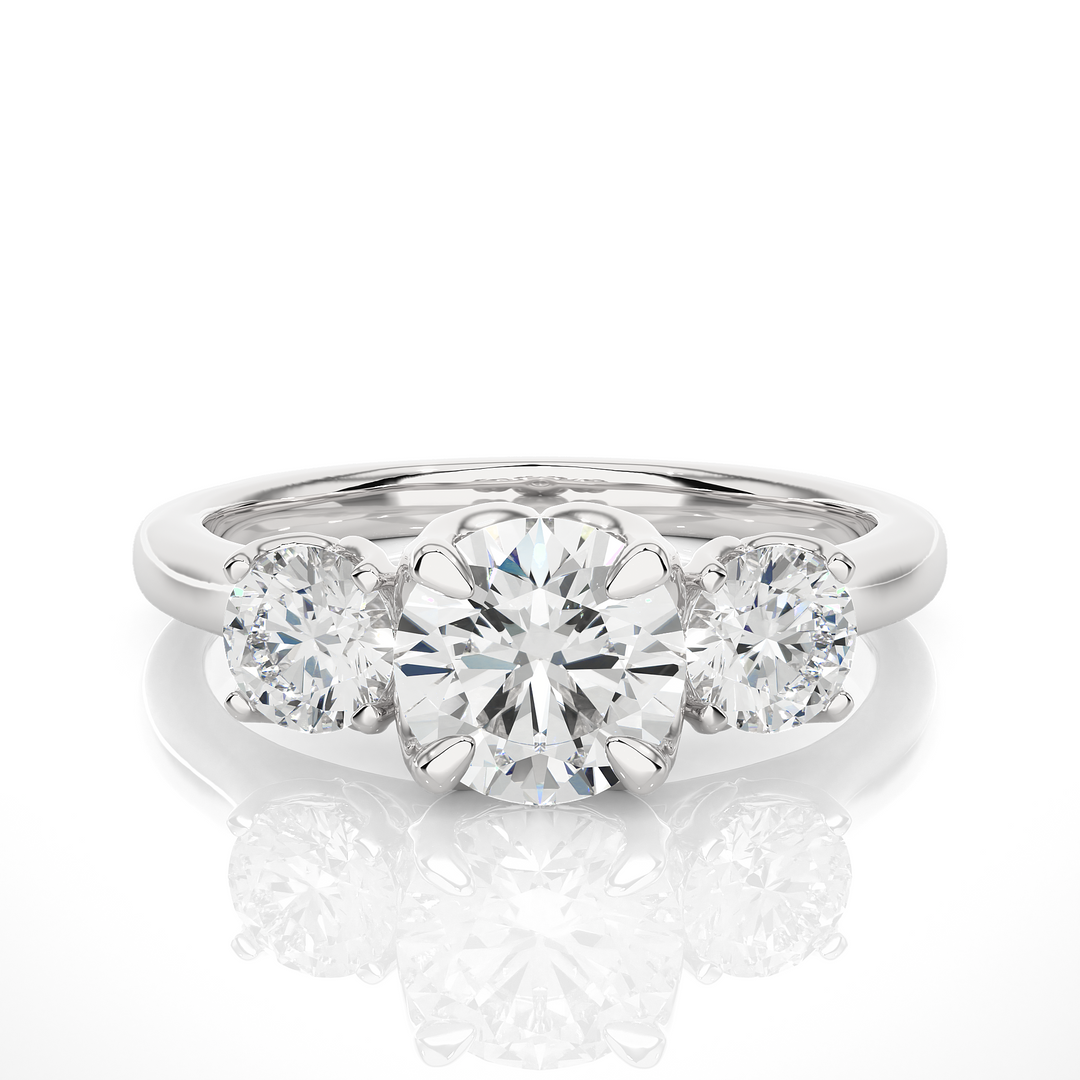 2 Carat Round Moissanite Three Stone Engagement Ring In Rose Gold