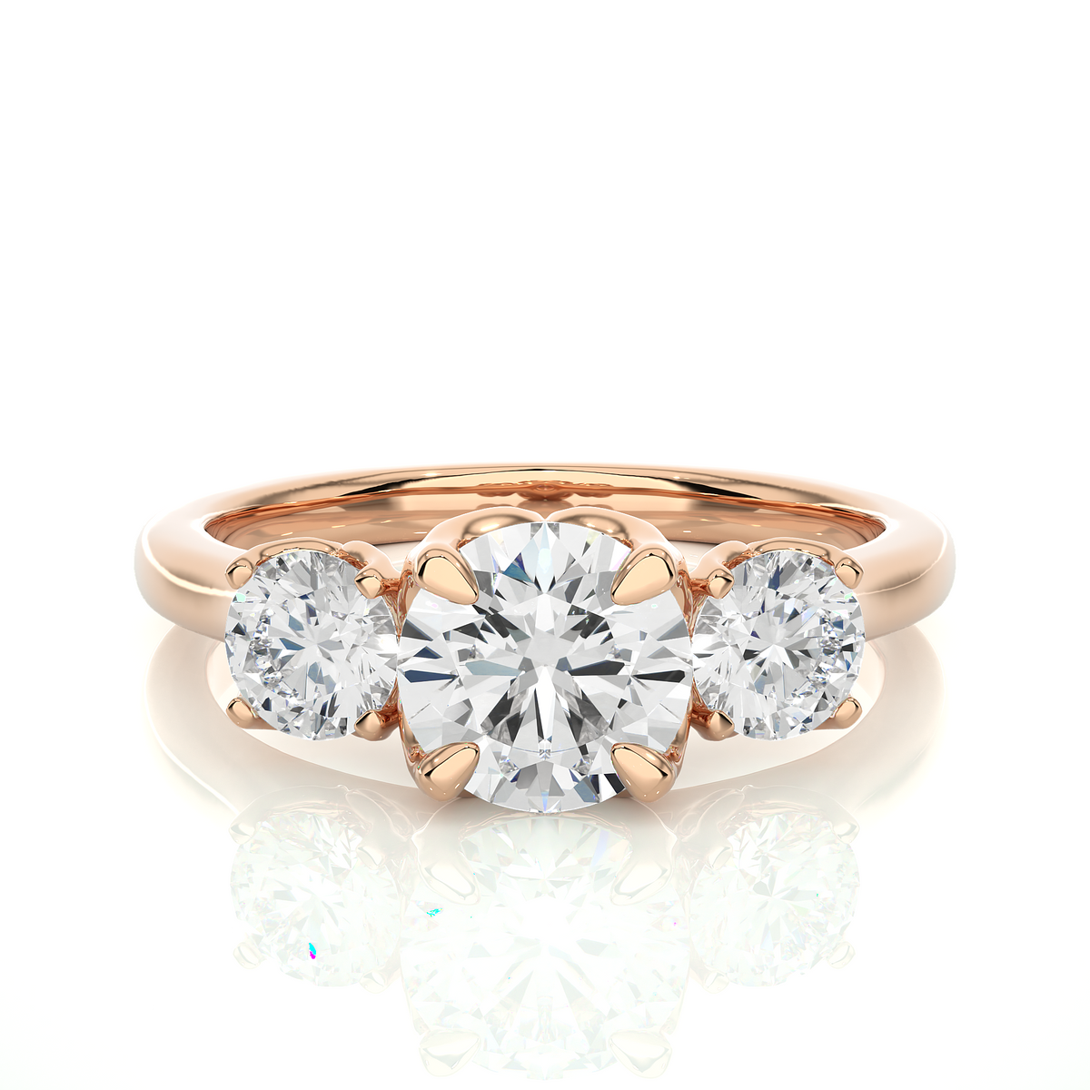 Center claw prong round stone moissanite ring rose gold