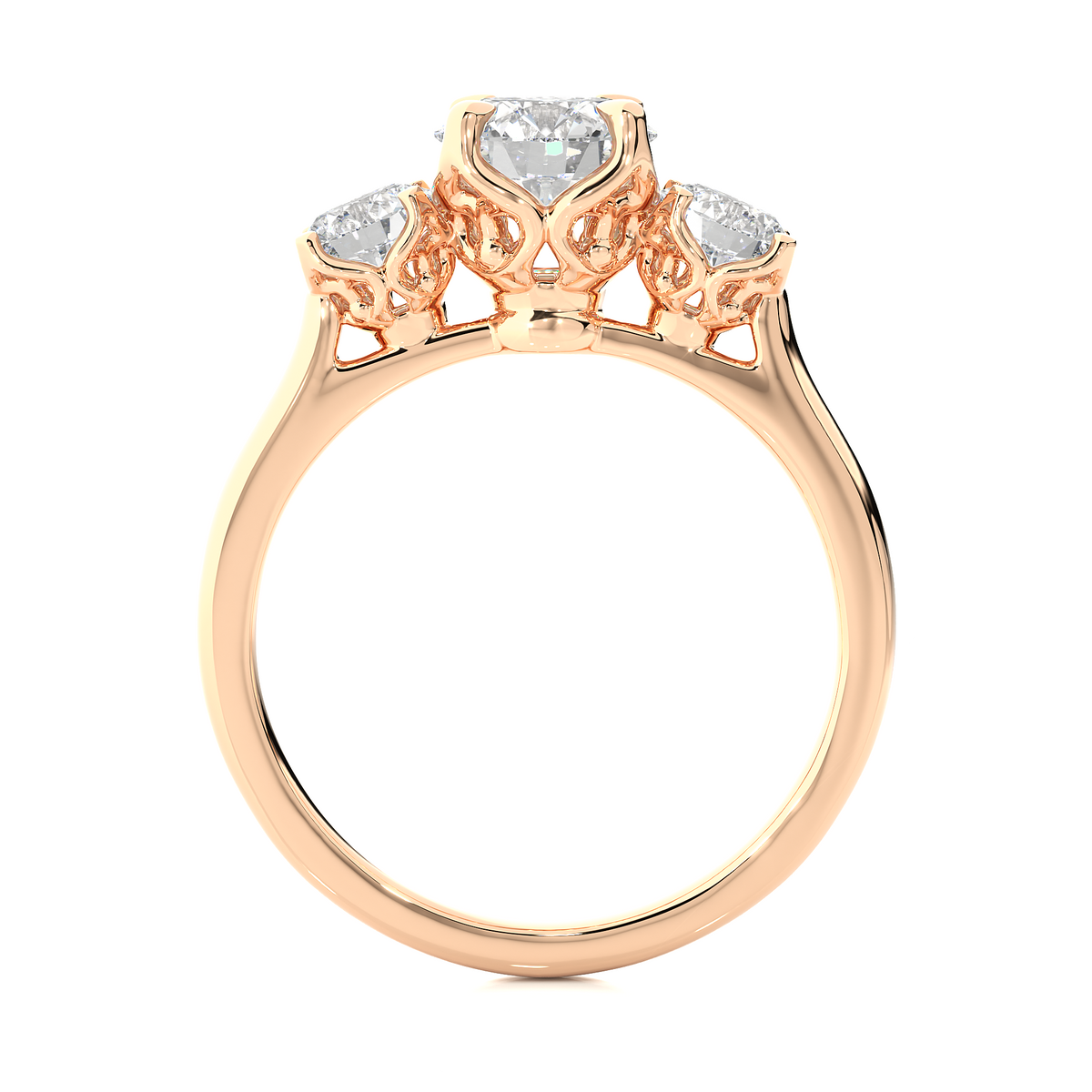 Center claw prong round stone moissanite ring rose gold