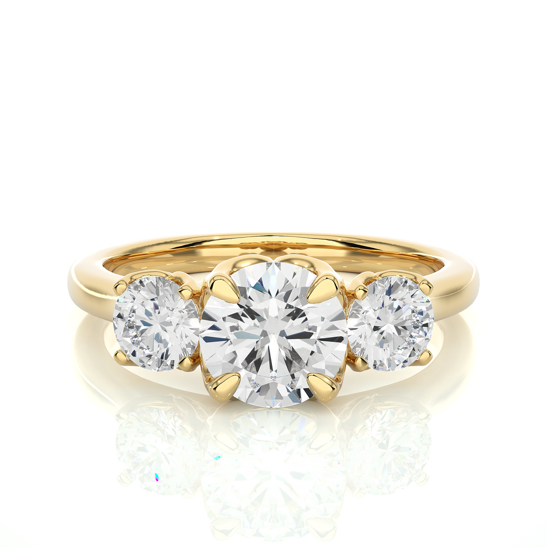 2 Carat Round Moissanite Three Stone Engagement Ring In Rose Gold