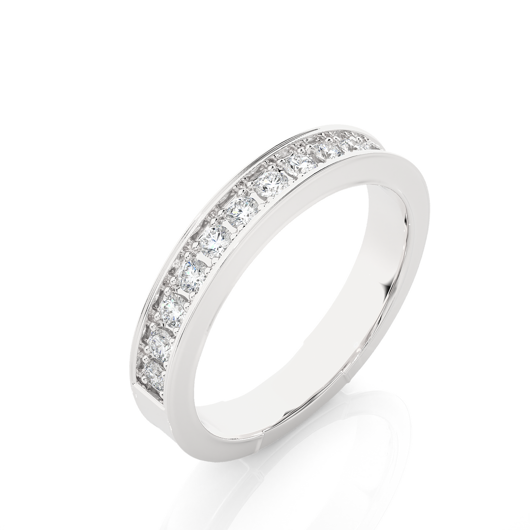 0.5 Ct Moissanite Bead Bright Setting Wedding Band In White Gold
