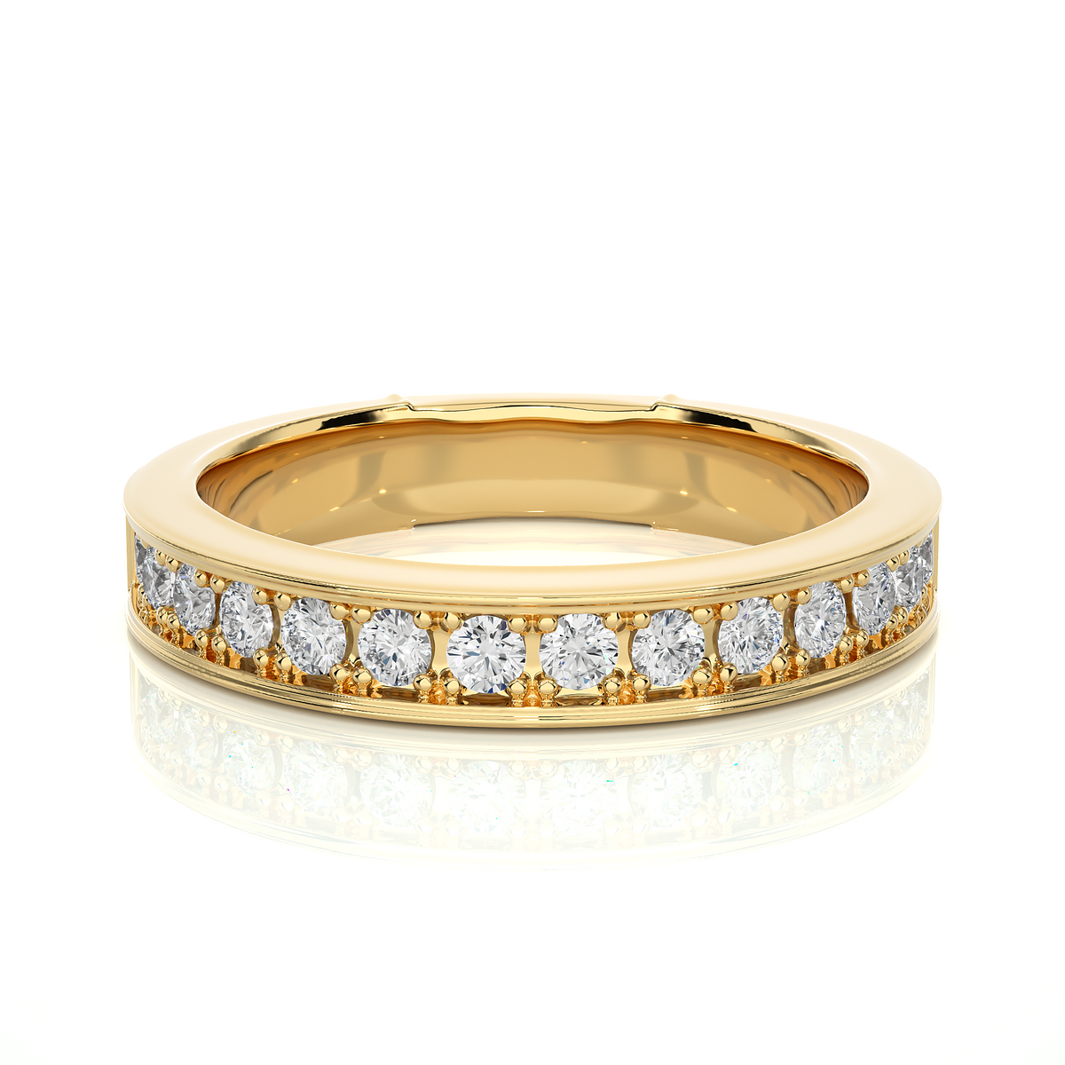 Channel with bead bright setting moissanite ring yellow gold