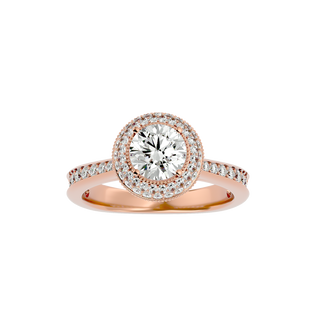 Double Halo with Bead Bright Setting Moissanite Ring rose gold