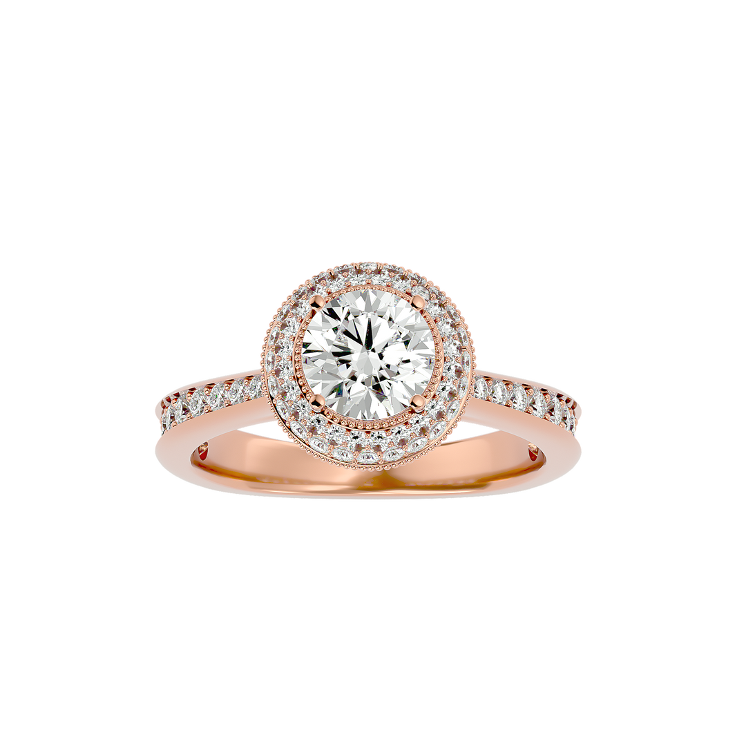 Double Halo with Bead Bright Setting Moissanite Ring rose gold