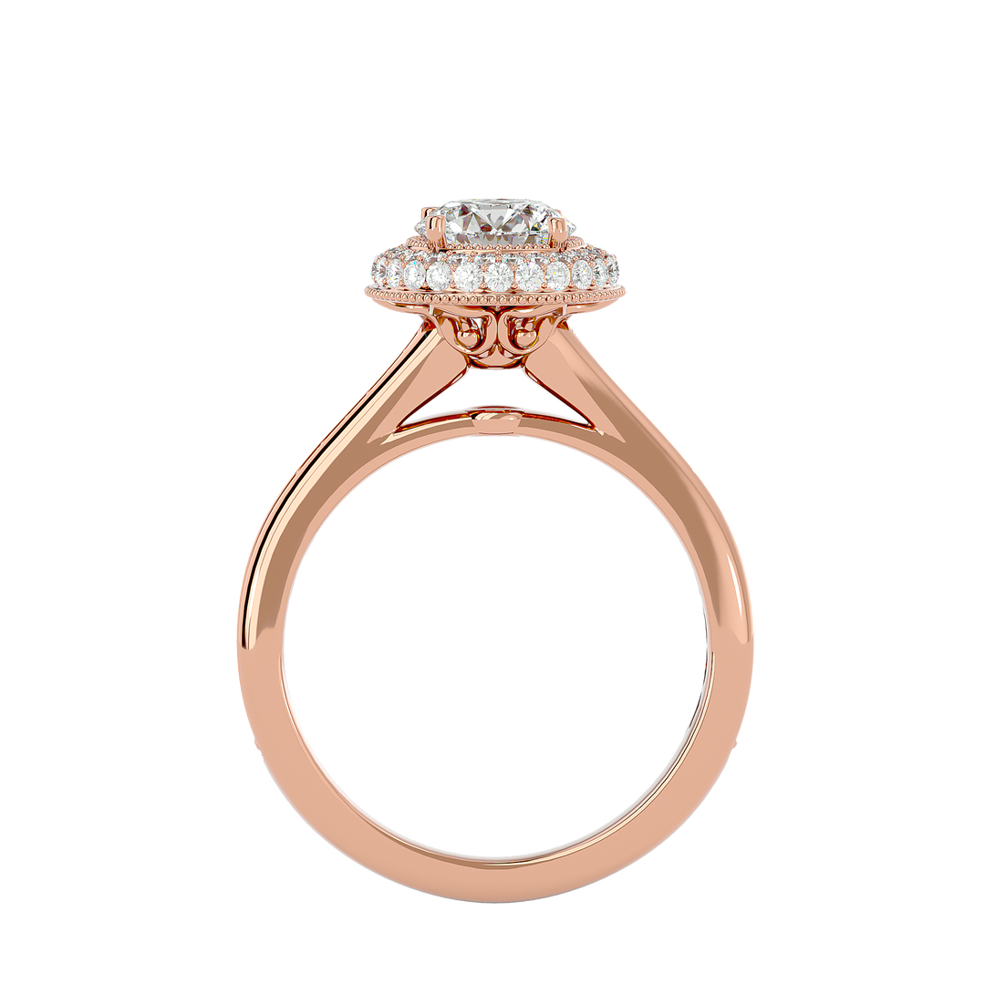 Double Halo with Bead Bright Setting Moissanite Ring rose gold