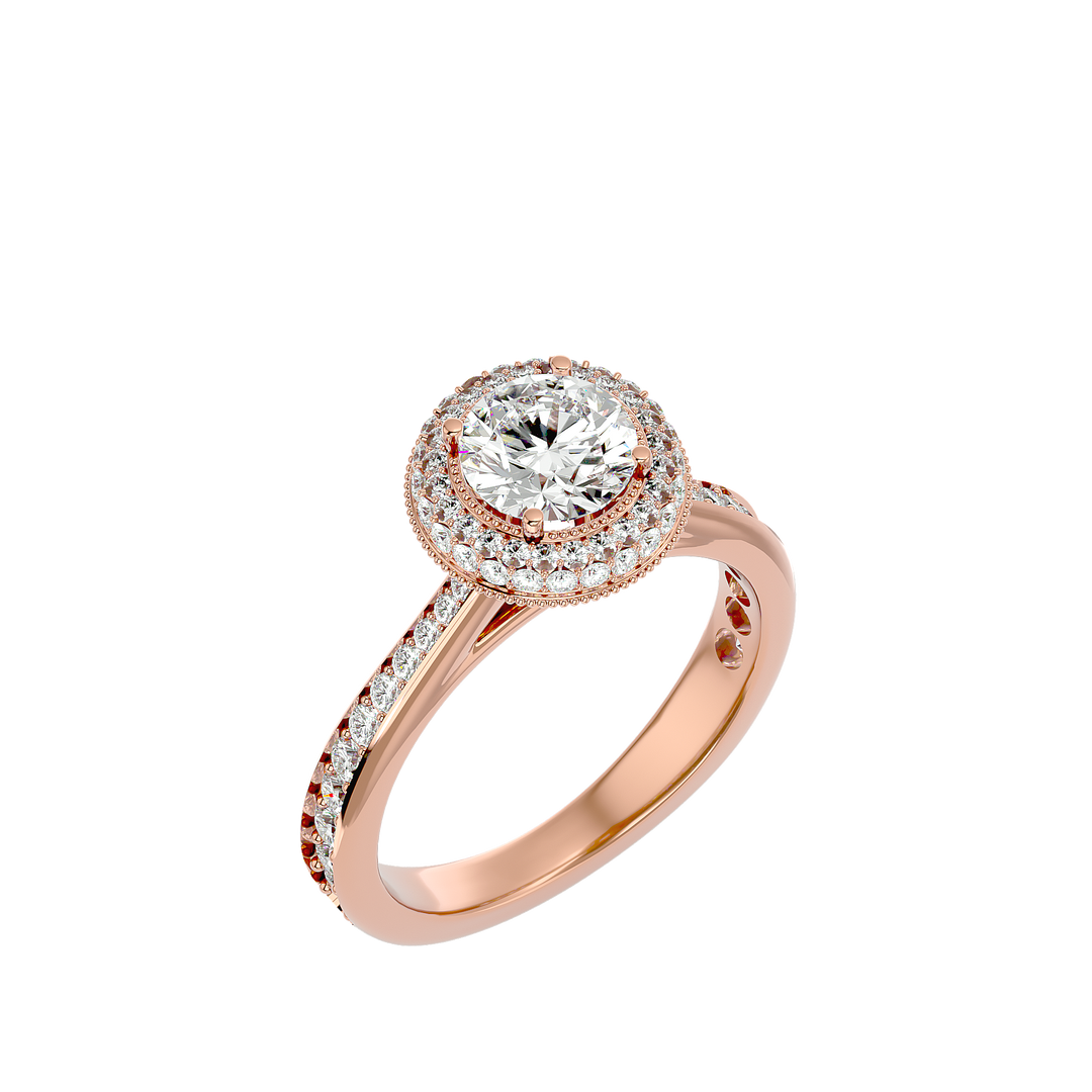 Double Halo with Bead Bright Setting Moissanite Ring rose gold