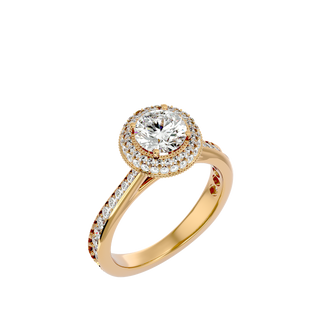 Double Halo with Bead Bright Setting Moissanite Ring yellow gold