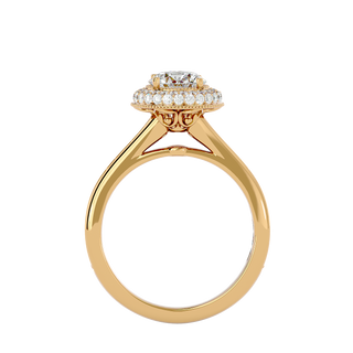 Double Halo with Bead Bright Setting Moissanite Ring yellow gold