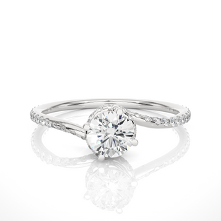 Double halo hidden twisted moissanite ring white gold