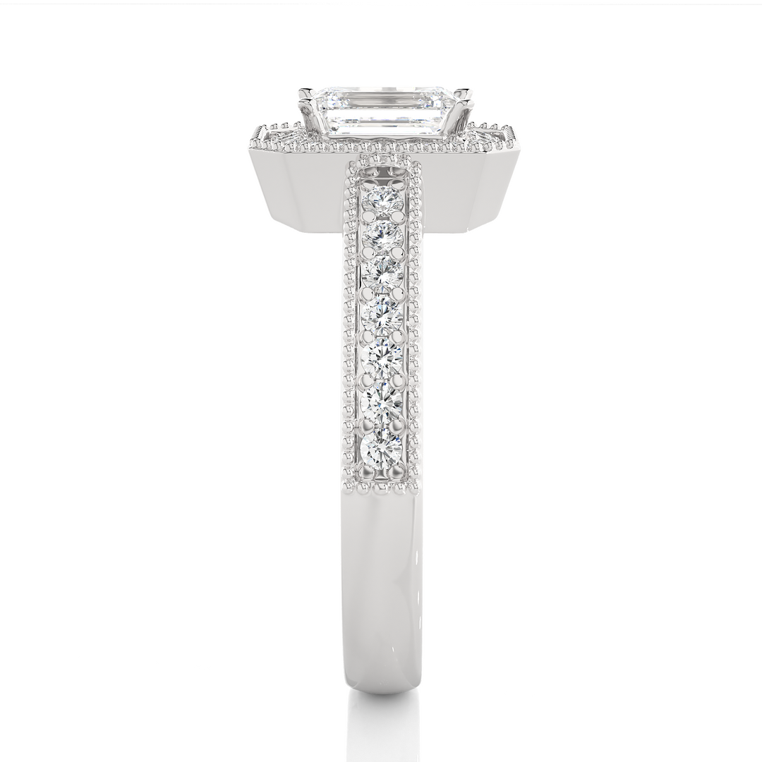 Emerald Stone with Halo setting Engagement Ring white gold