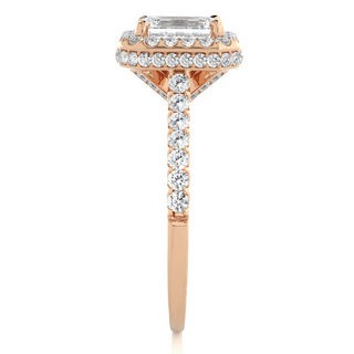 1.50 Ct Emerald Cut Moissanite Halo Engagement Ring In Rose Gold