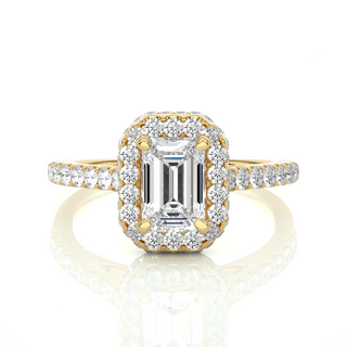 1.50 Ct Emerald Cut Moissanite Halo Engagement Ring In Rose Gold
