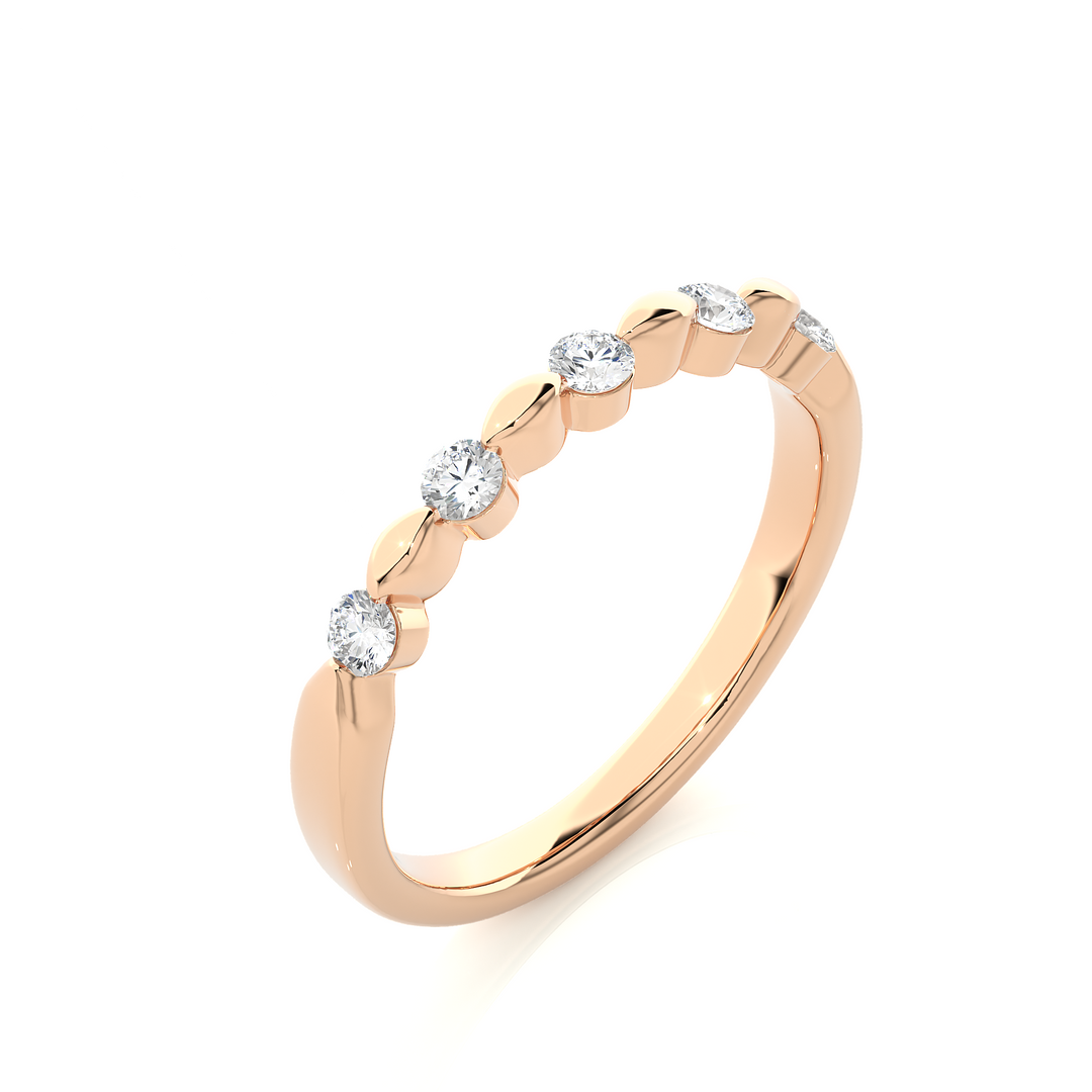 0.5 Carat Five Stone Round Moissanite Wedding Band In Rose Gold