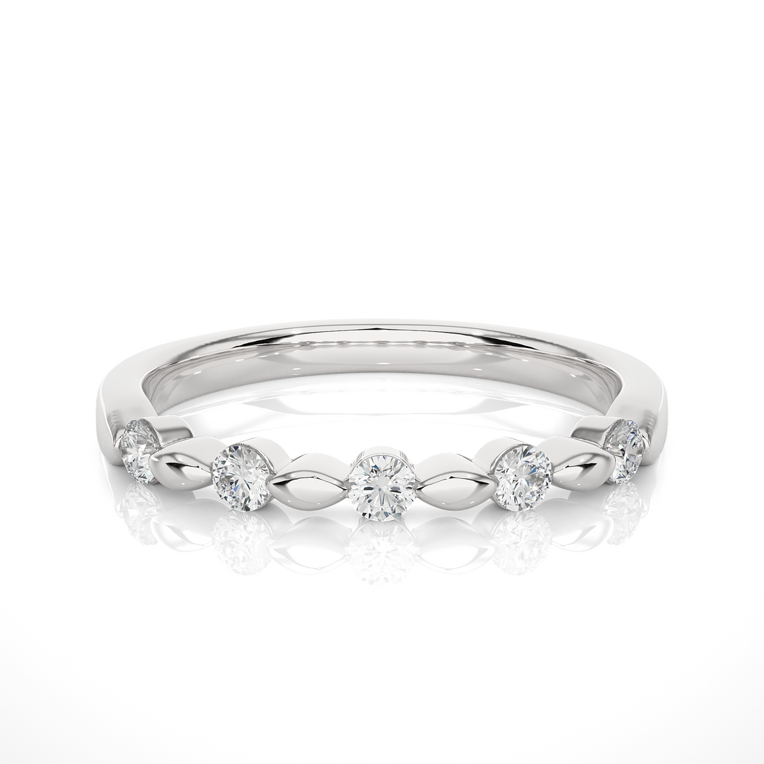 0.5 Carat Five Stone Round Moissanite Wedding Band In Silver