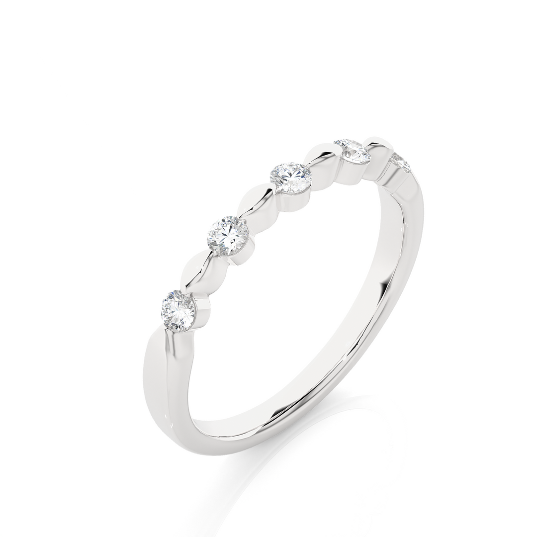 0.5 Carat Five Stone Round Moissanite Wedding Band In White Gold