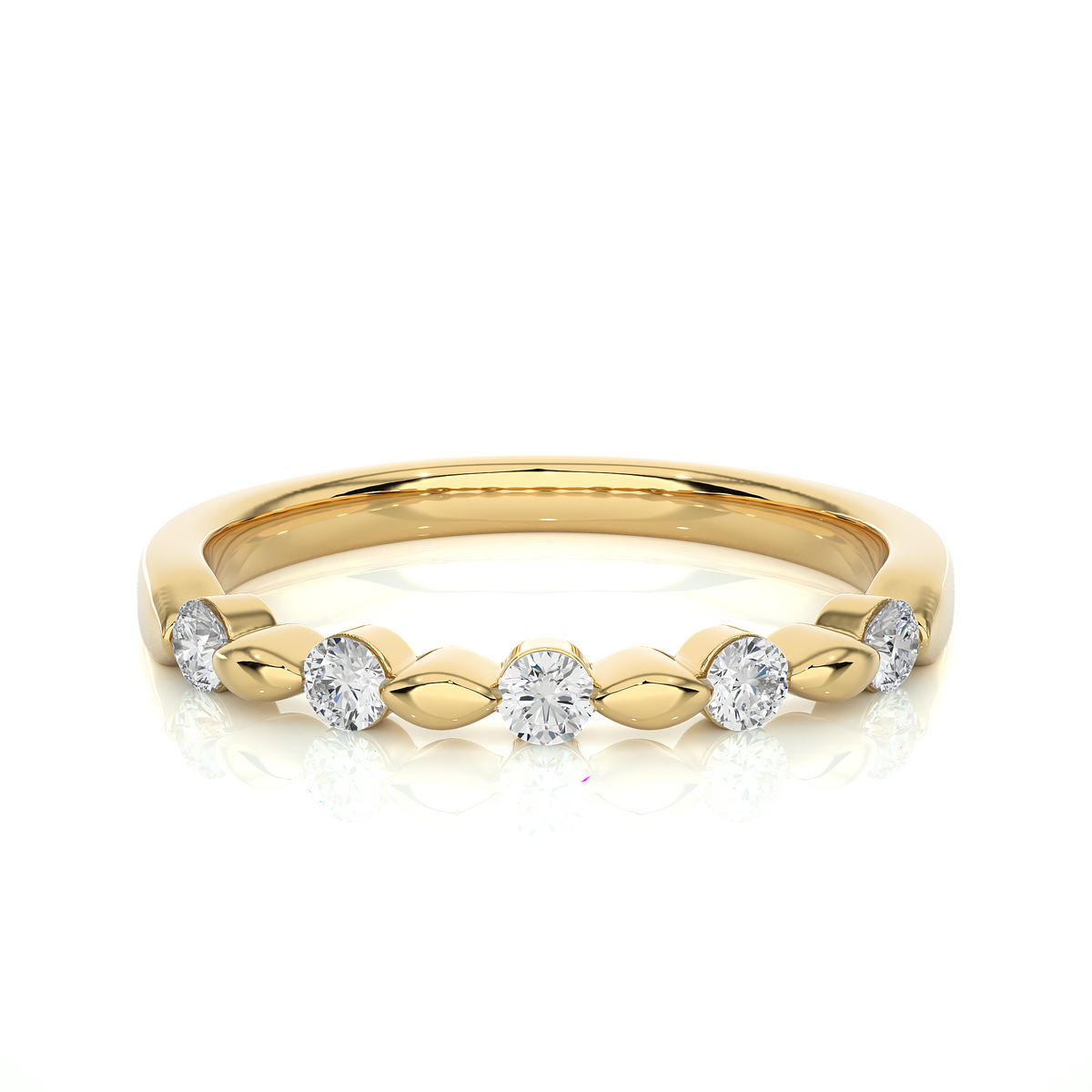 Five round stone moissanite engagement ring yellow gold
