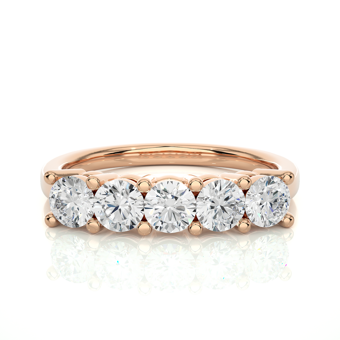 0.50 Ct Five Stone Round Moissanite Wedding Band In Yellow Gold