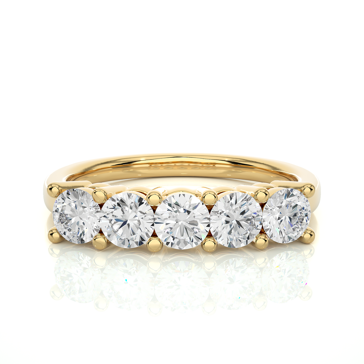 Five stone moissanite traditional setting ring yellow gold