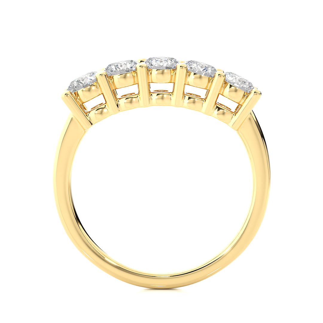 0.50 Ct Five Stone Round Moissanite Wedding Band In Yellow Gold