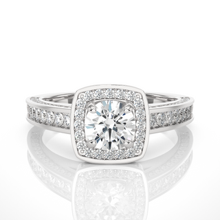 1.5 Carat Four Prong Halo Moissanite Engagement Ring in White Gold