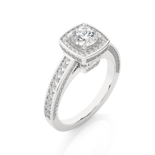 Four Prong Halo Moissanite Engagement Ring silver
