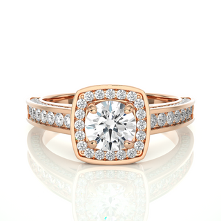 1.5 Carat Four Prong Halo Moissanite Engagement Ring in Yellow Gold