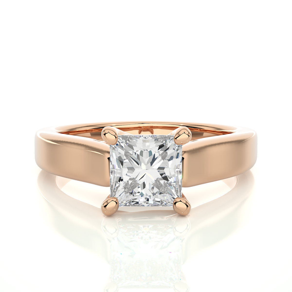 1 carat princess cut moissanite solitaire engagement ring in yellow gold