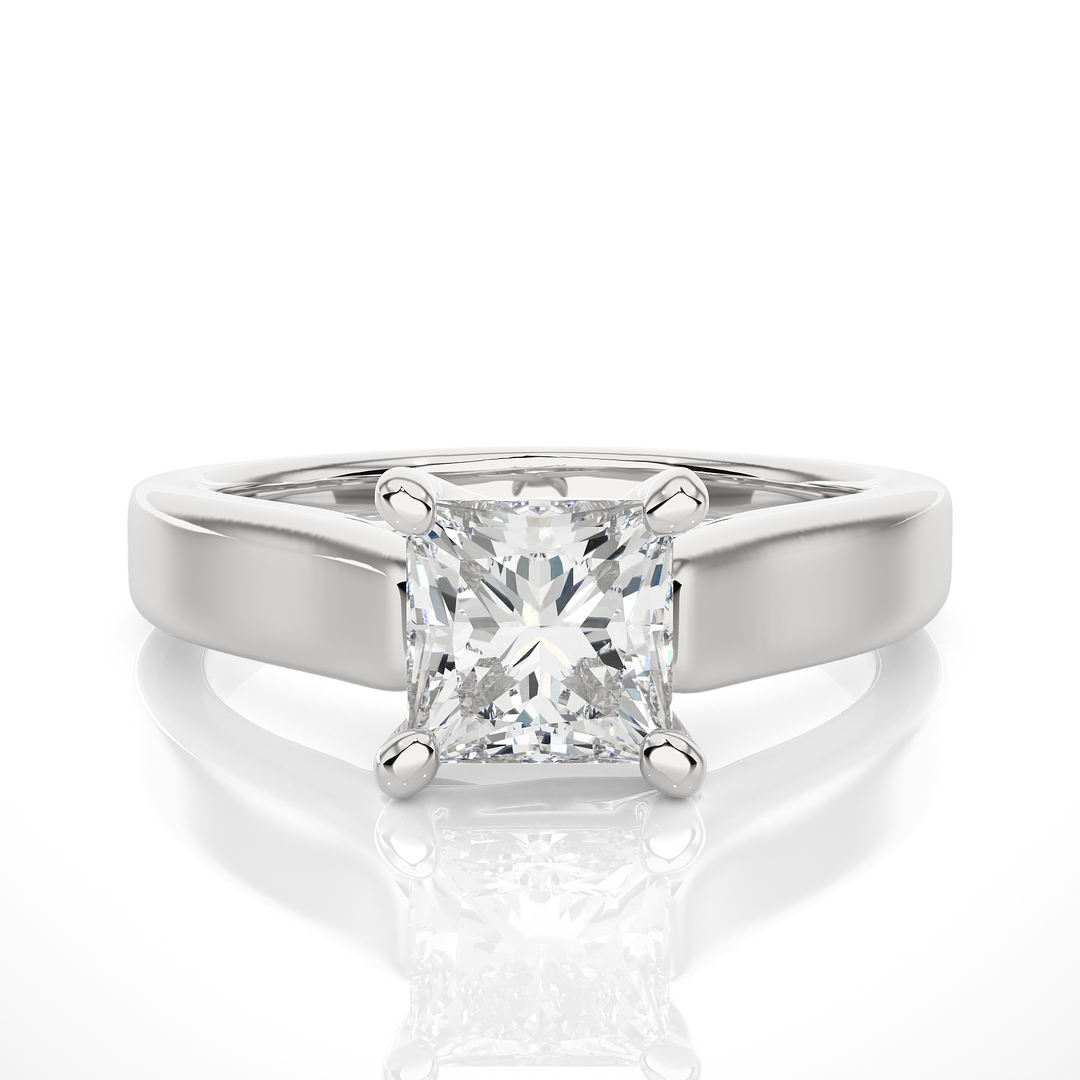 1 Ct Four Prong Princess Cut Moissanite Solitaire Engagement Ring in White Gold