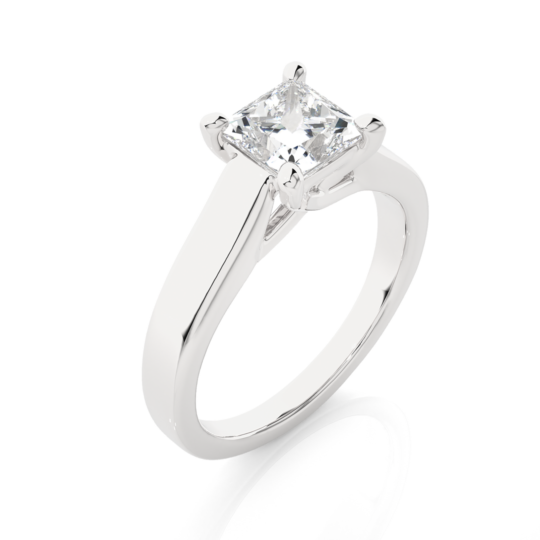 1 Ct Four Prong Princess Cut Moissanite Solitaire Engagement Ring in White Gold