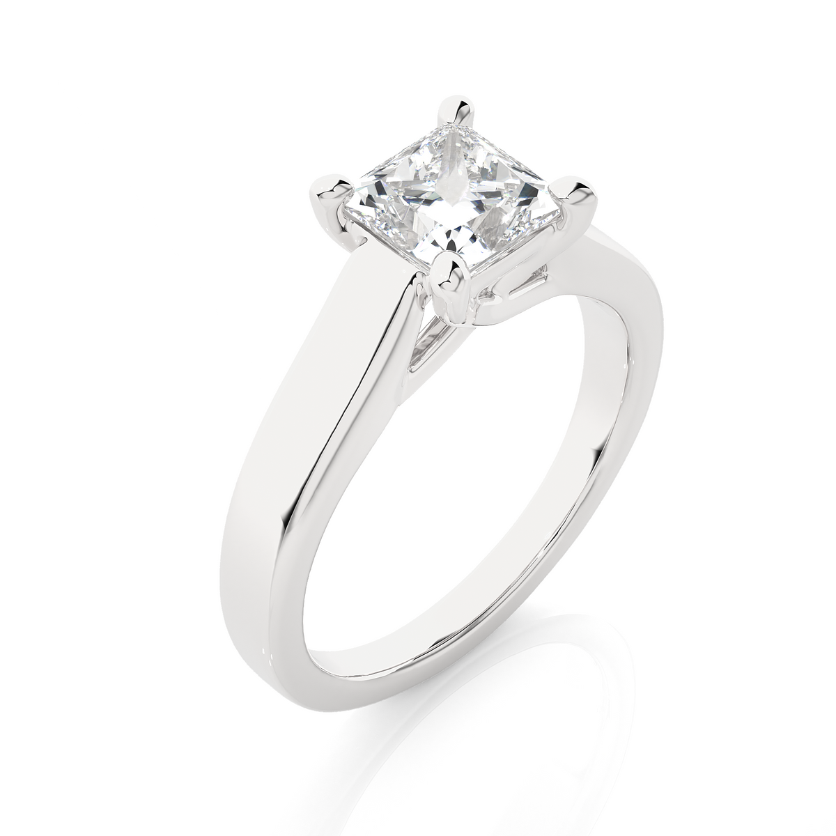 1 ct four prong princess cut moissanite solitaire engagement ring in white gold