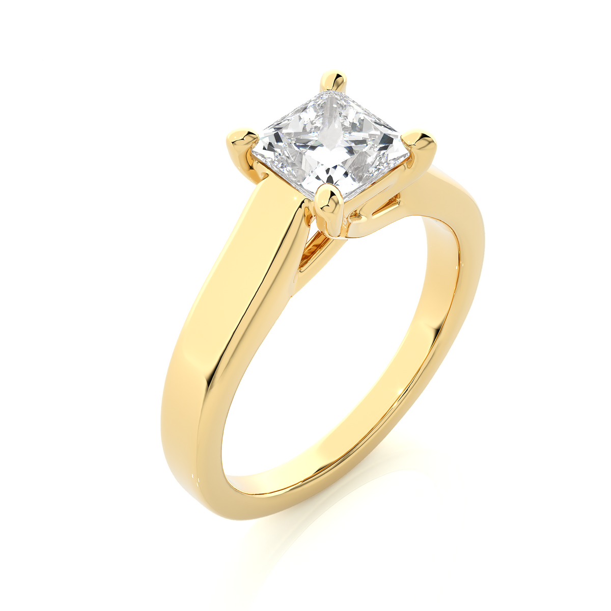 1 carat princess cut moissanite solitaire engagement ring in yellow gold