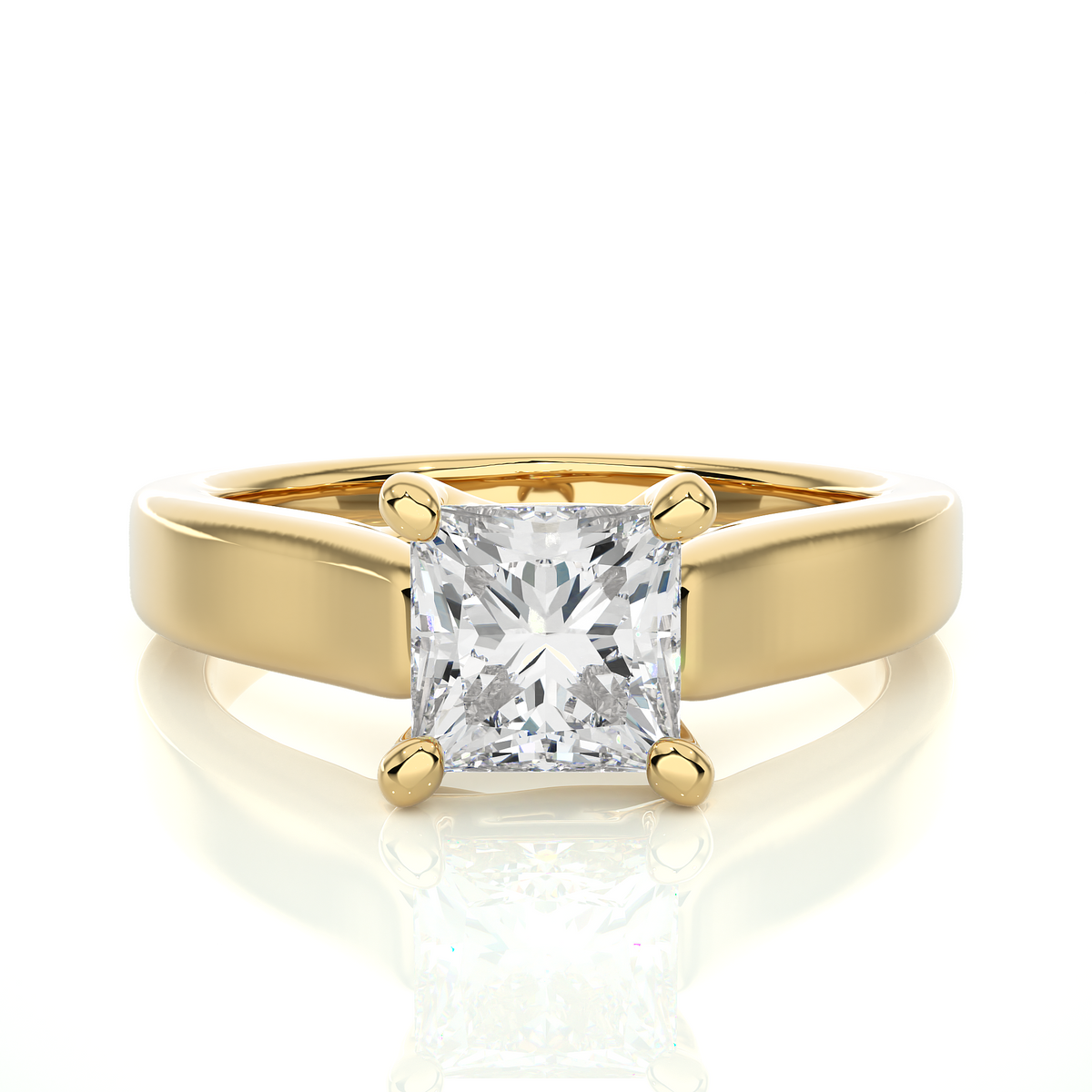 Four prong princess cut moissanite engagement ring yellow gold