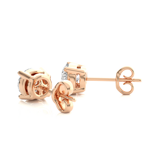 1 Ct Four Prong Round Stone Moissanite Earrings in Rose Gold
