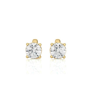 Four Prong Round stone Moissanite Earrings yellow gold