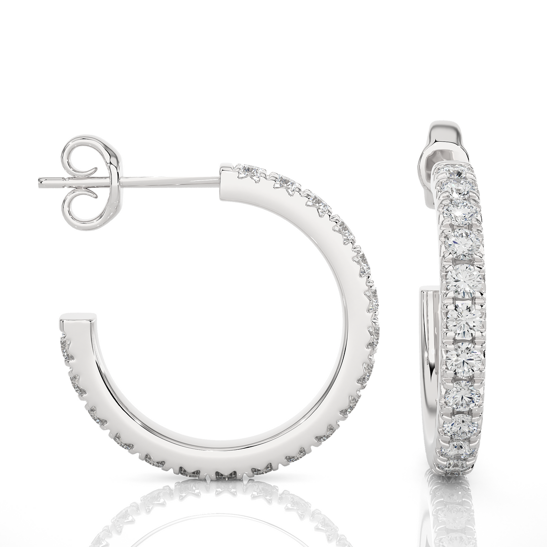 French V-Split C-Hoop Moissanite Earrings silver
